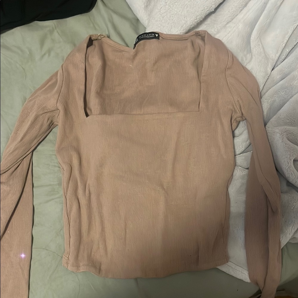 Zara Tan Long Sleeve Fitted Bodysuit